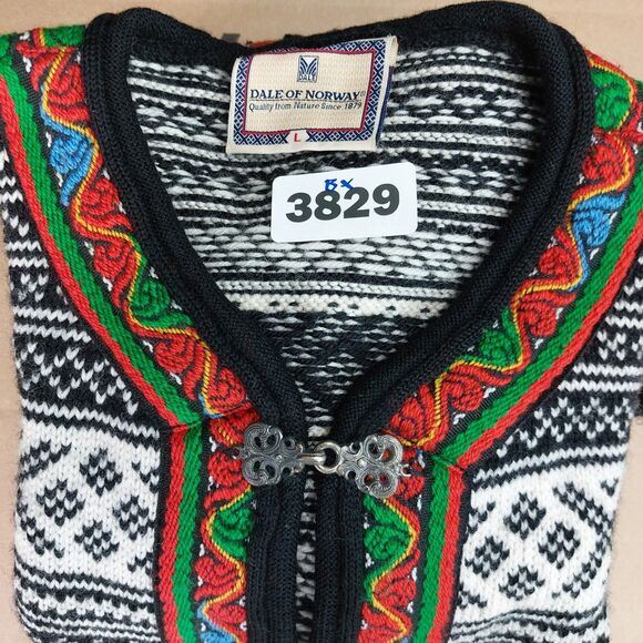 Dale of Norway Wool Cardigan Sz L Nordic Fair Isle Sweater Traditional Clasps - Picture 9 of 9